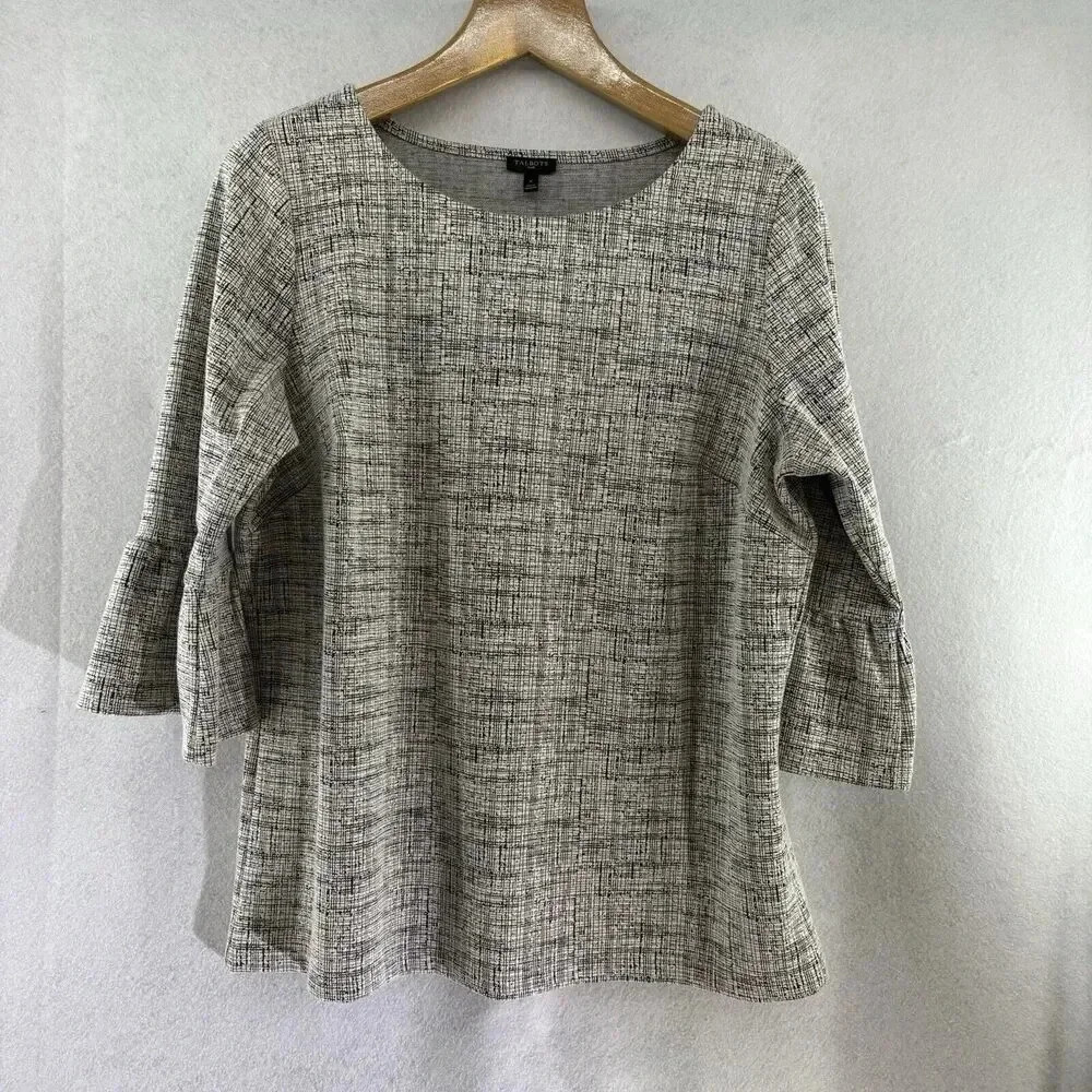 Talbots Women’s Plus Gray Cross Hatch Bell‎ Sleeve Top Size X (1X) Casual Career